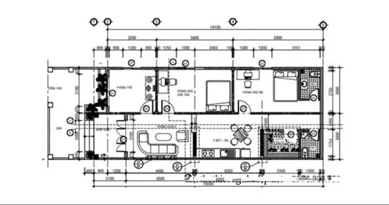 Bản vẽ nhà mặt tiền 6m cấp 4