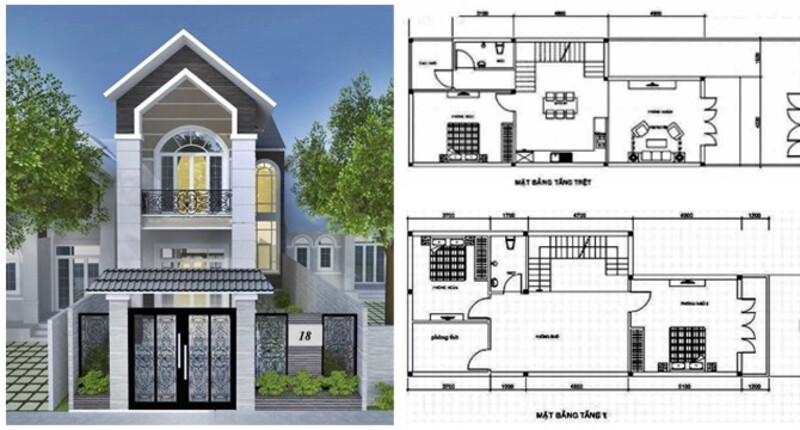 Thiết kế nhà mặt tiền 6m mái thái 