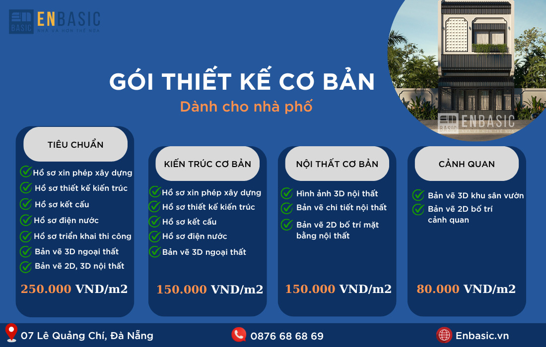 Bảng giá tổng hợp thiết kế nhà phố Đà Nẵng