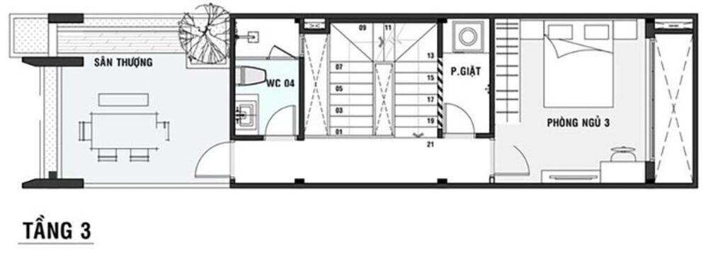 Mẫu thiết kế nhà phố 4x16m 3 tầng với 3 phòng ngủ