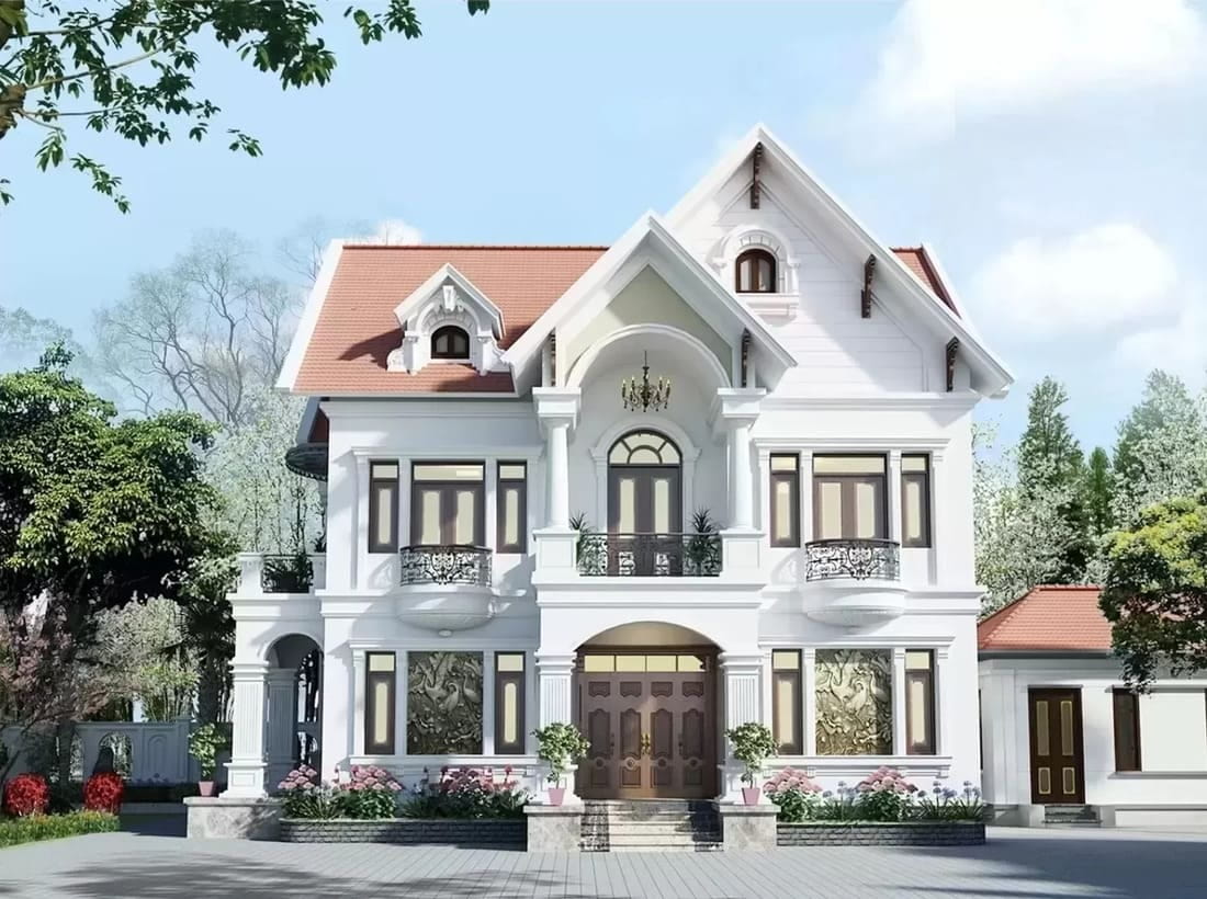 Bản vẽ thiết kế nhà 8x14m 3 tầng phong cách tân cổ điển