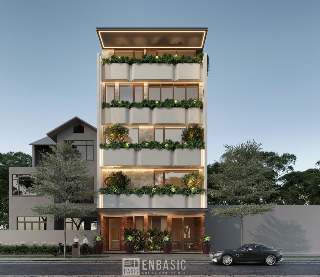 Mẫu nhà ngang 8m dài 14m 5 tầng