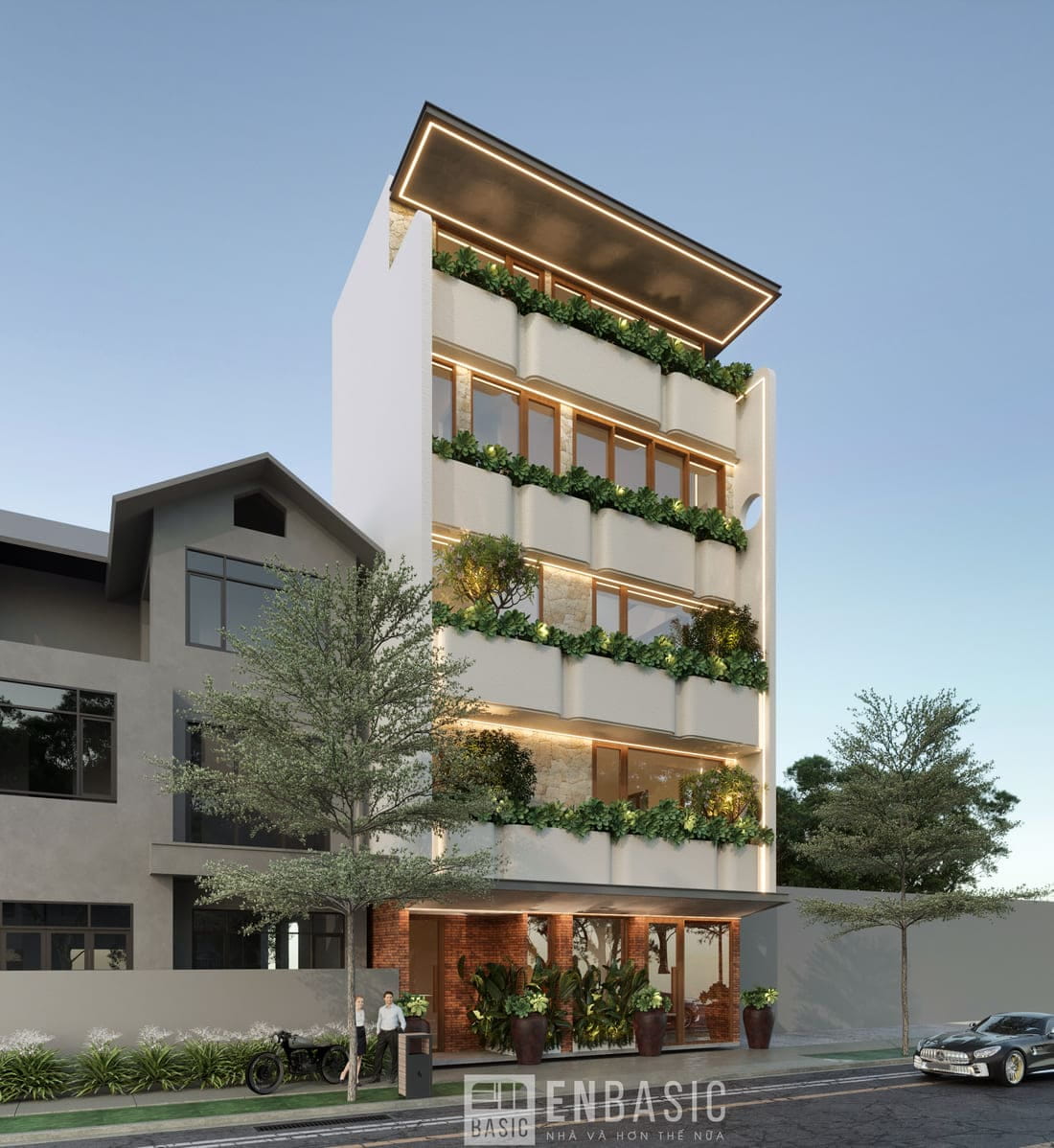 Bản vẽ phối cảnh nhà 5 tầng mặt tiền 8m 