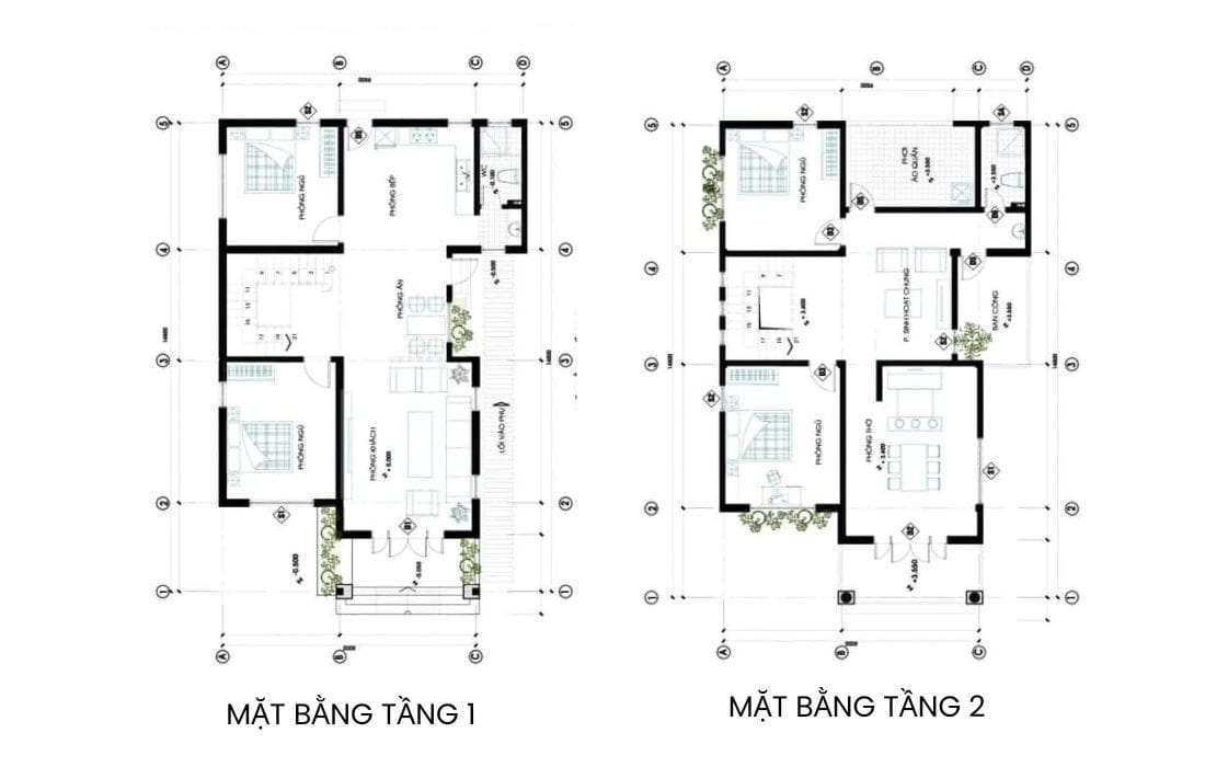 Công năng thiết kế nhà ngang 8m dài 14m 2 tầng