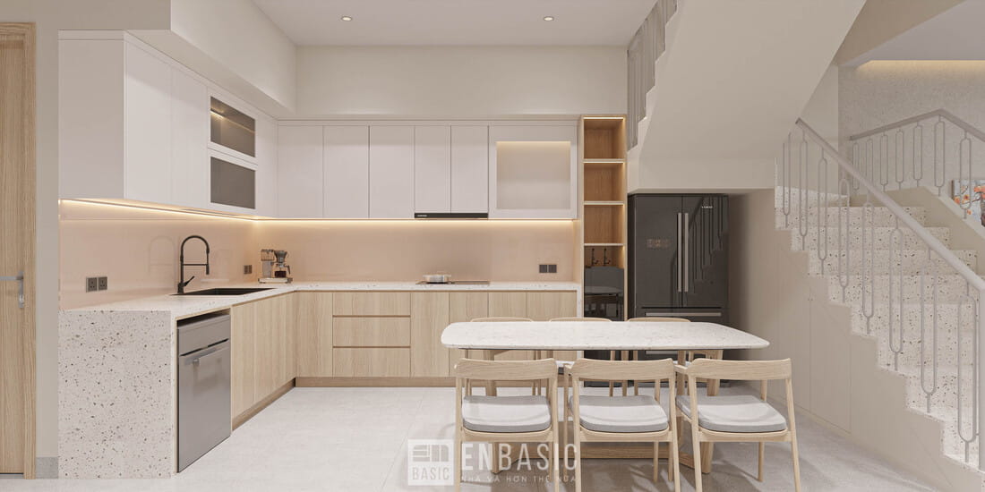 thiết kế nội thất nhà bếp màu trắng
