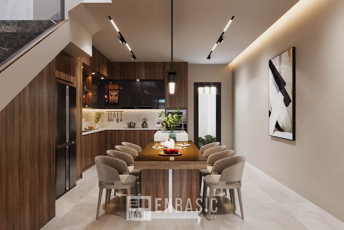 thiết kế nội thất nhà bếp màu nâu