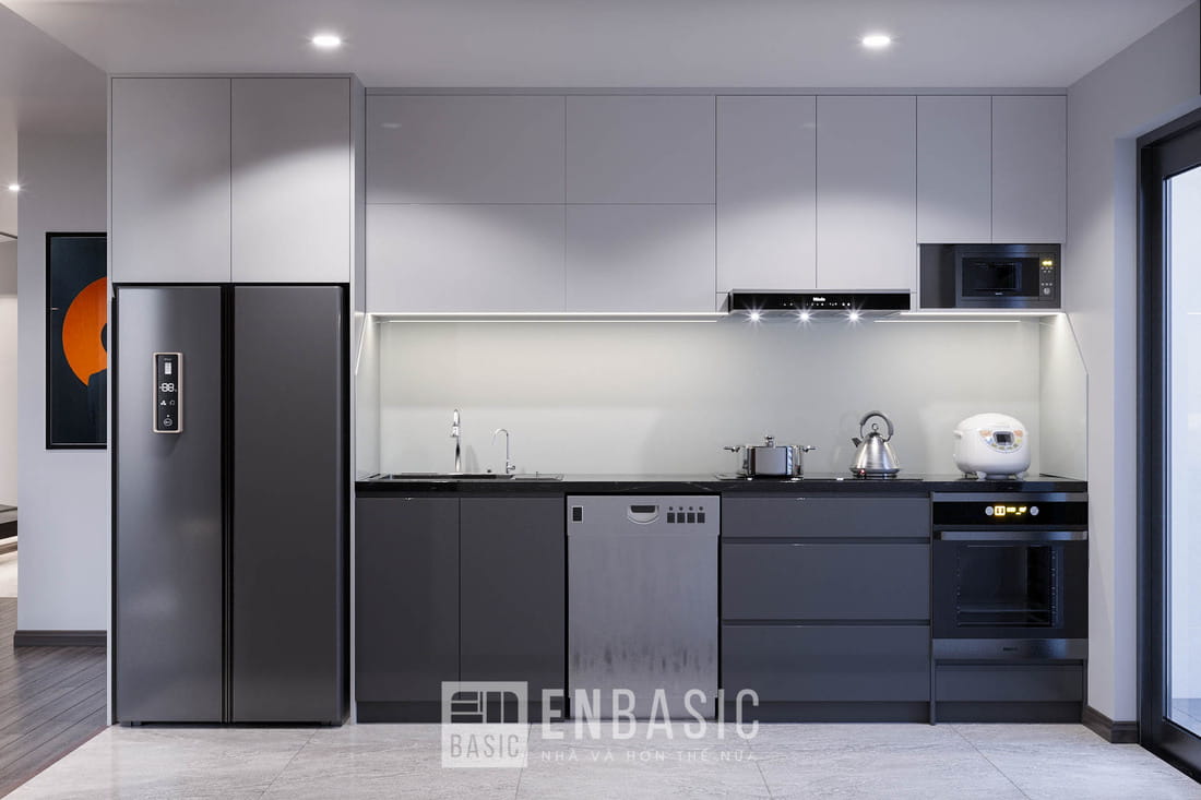 nhà bếp đẹp tông màu xám