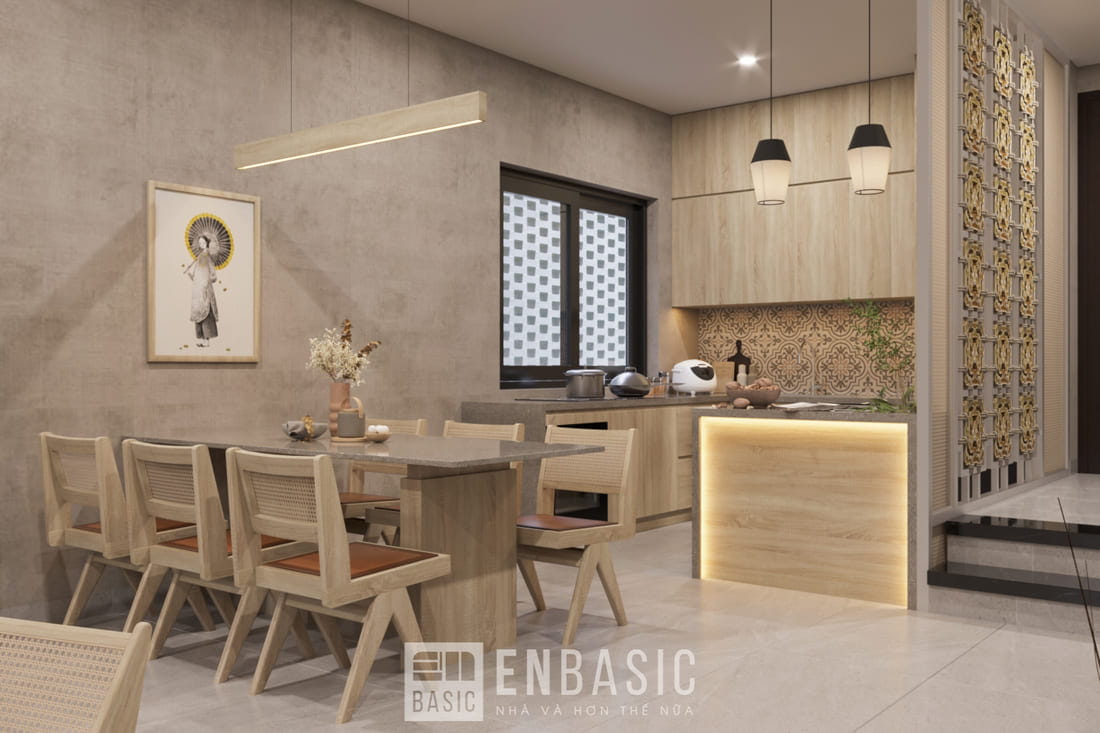 bản vẽ nhà bếp chữ U tông màu vàng