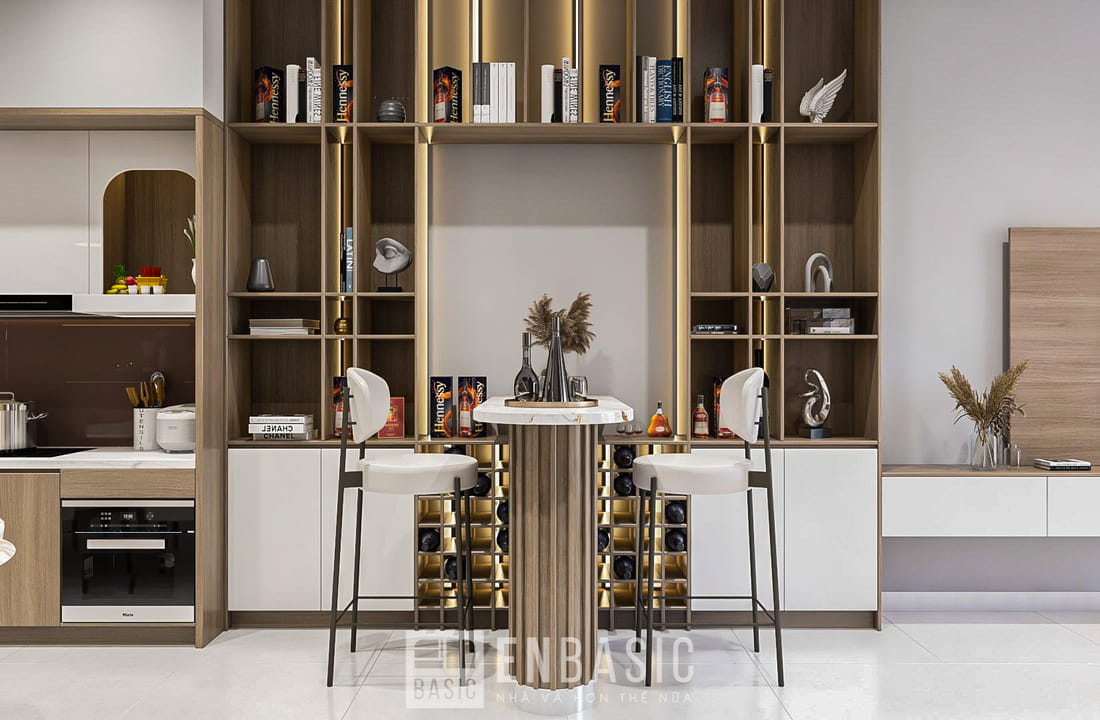 thiết kế nội thất nhà bếp màu nâu