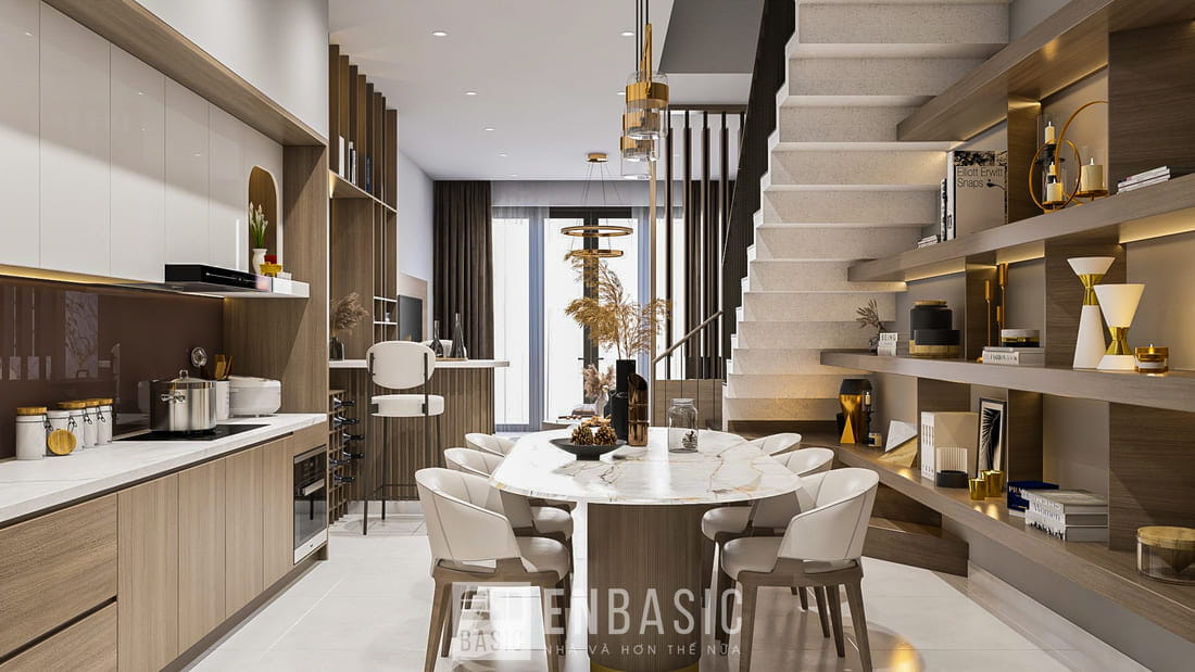 thiết kế bếp màu nâu