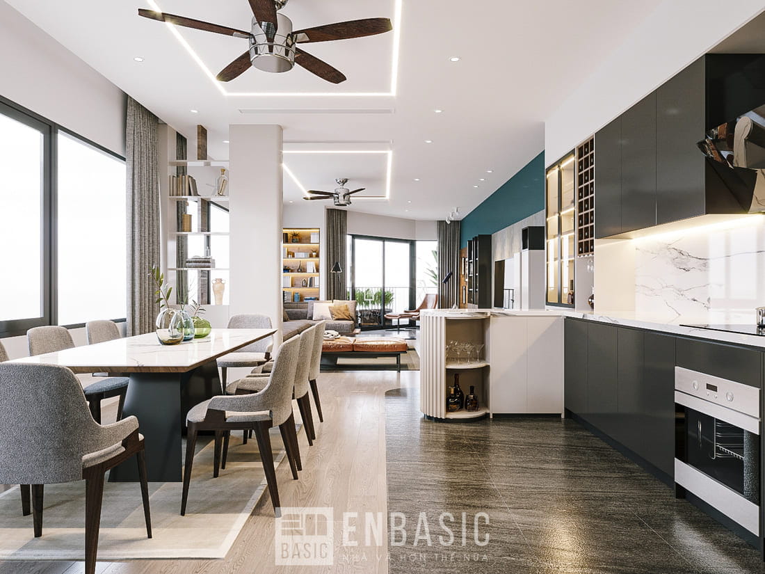 thiết kế nội thất bếp có tủ bếp màu đen