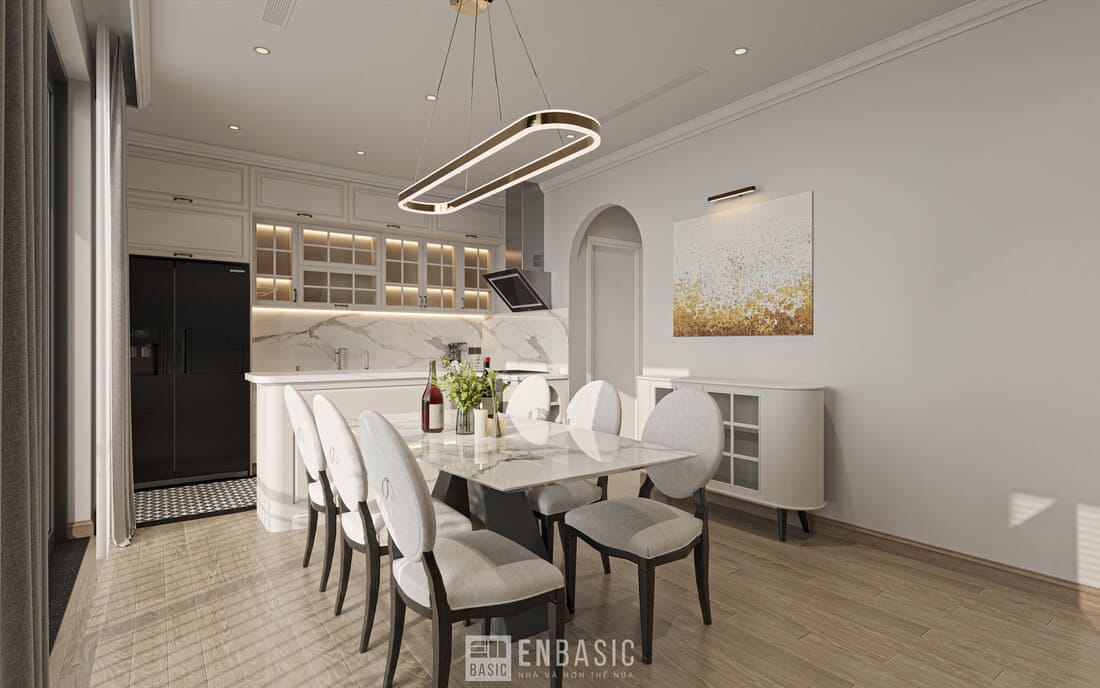 thiết kế nội thất nhà bếp màu trắng