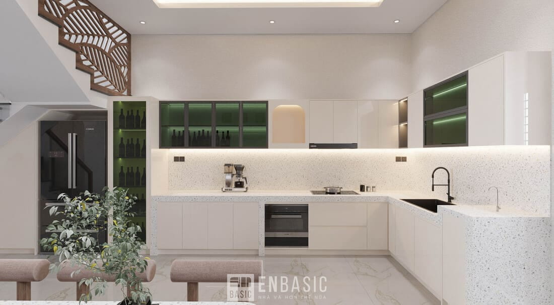 thiết kế nội thất nhà bếp màu trắng
