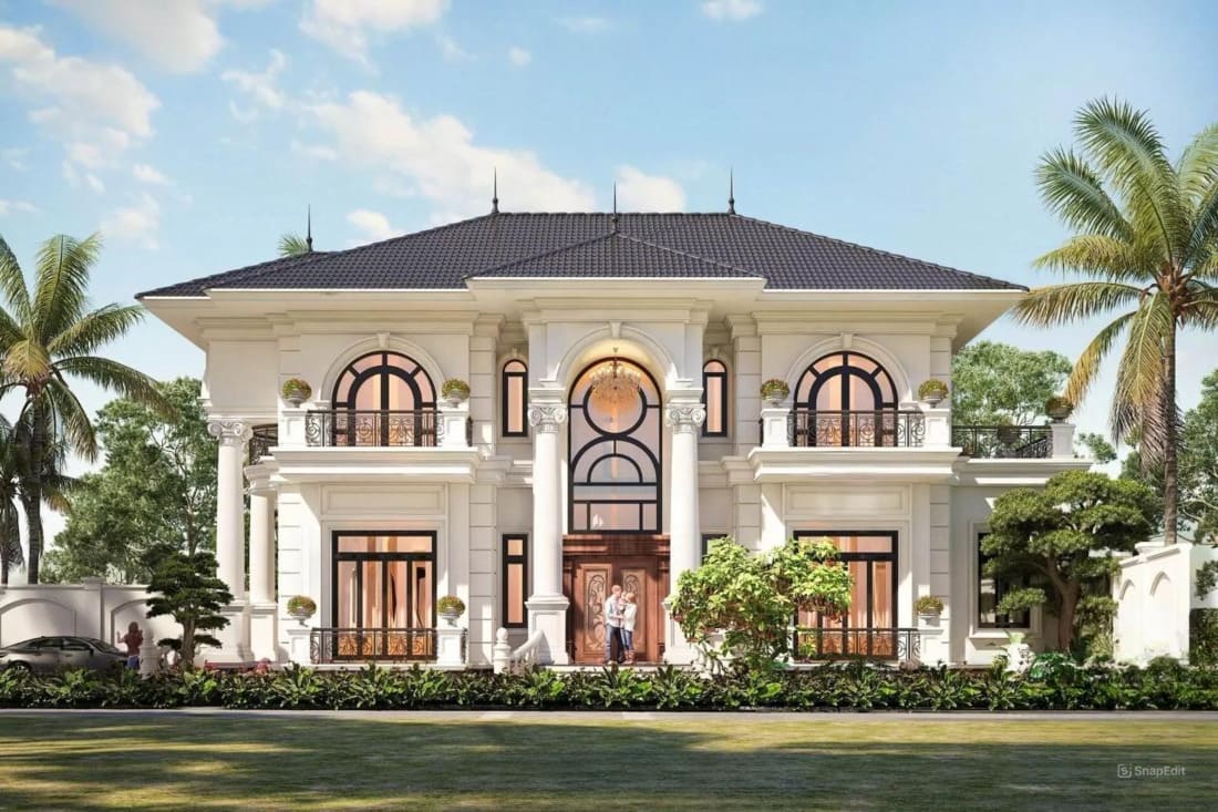 Thiết kế villa 2 tầng với phong cách tân cổ điển, mái Nhật