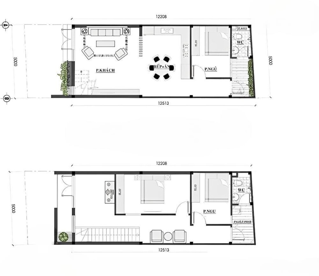 Bản vẽ công năng nhà 5x12m 2 tầng