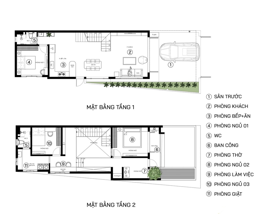 Bản vẽ công năng nhà phố 2 tầng diện tích 5x12m