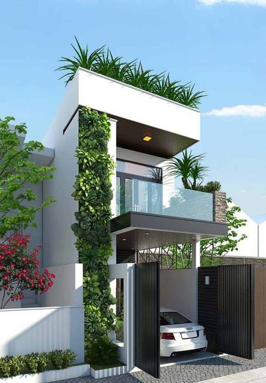 Mẫu nhà 2 tầng 5x20m trồng nhiều cây xanh