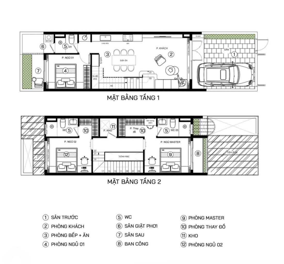 Bản vẽ mặt bằng công năng nhà 5x20m 2 tầng