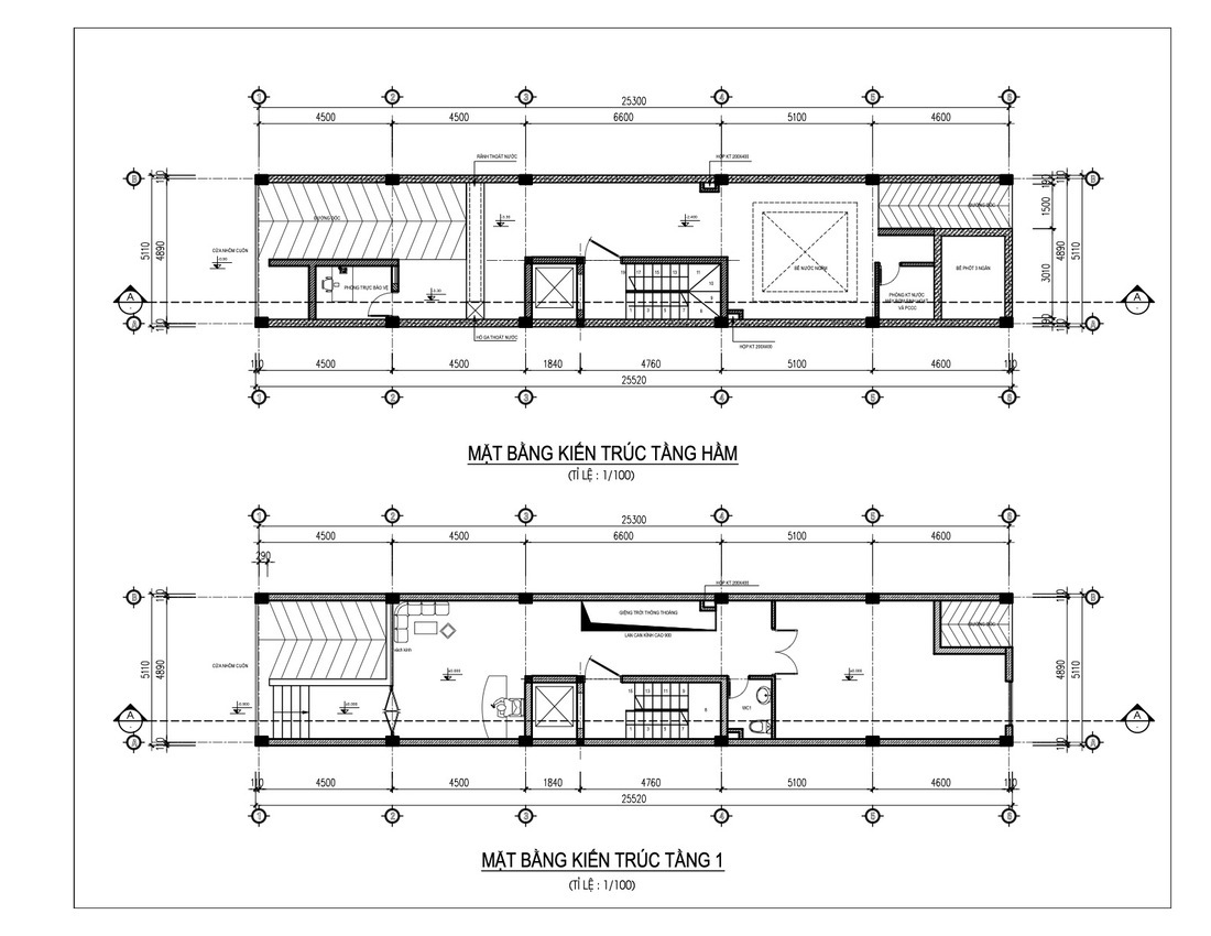 Bản vẽ nhà 5x20 có tầng hầm