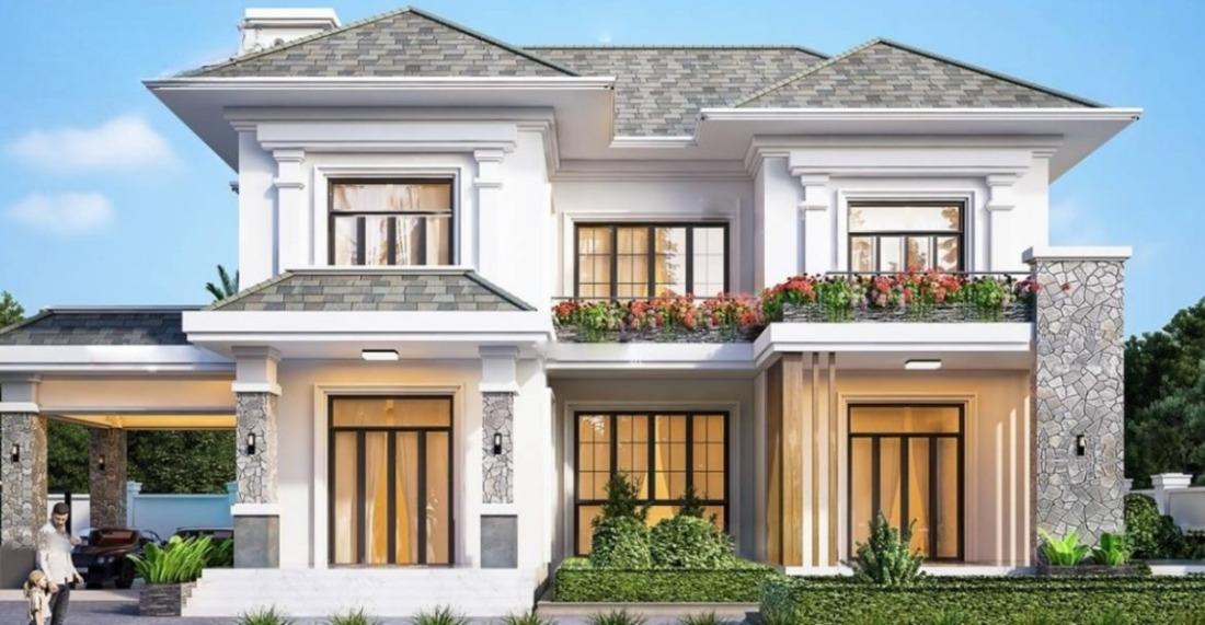 Nhà vuông chữ U 2 tầng với sân trung tâm thoáng đãng