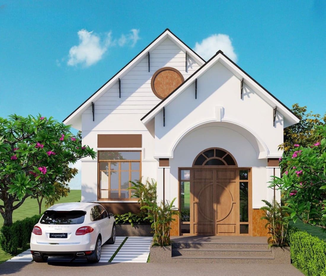 Nhà vuông mái Thái kết hợp sân vườn