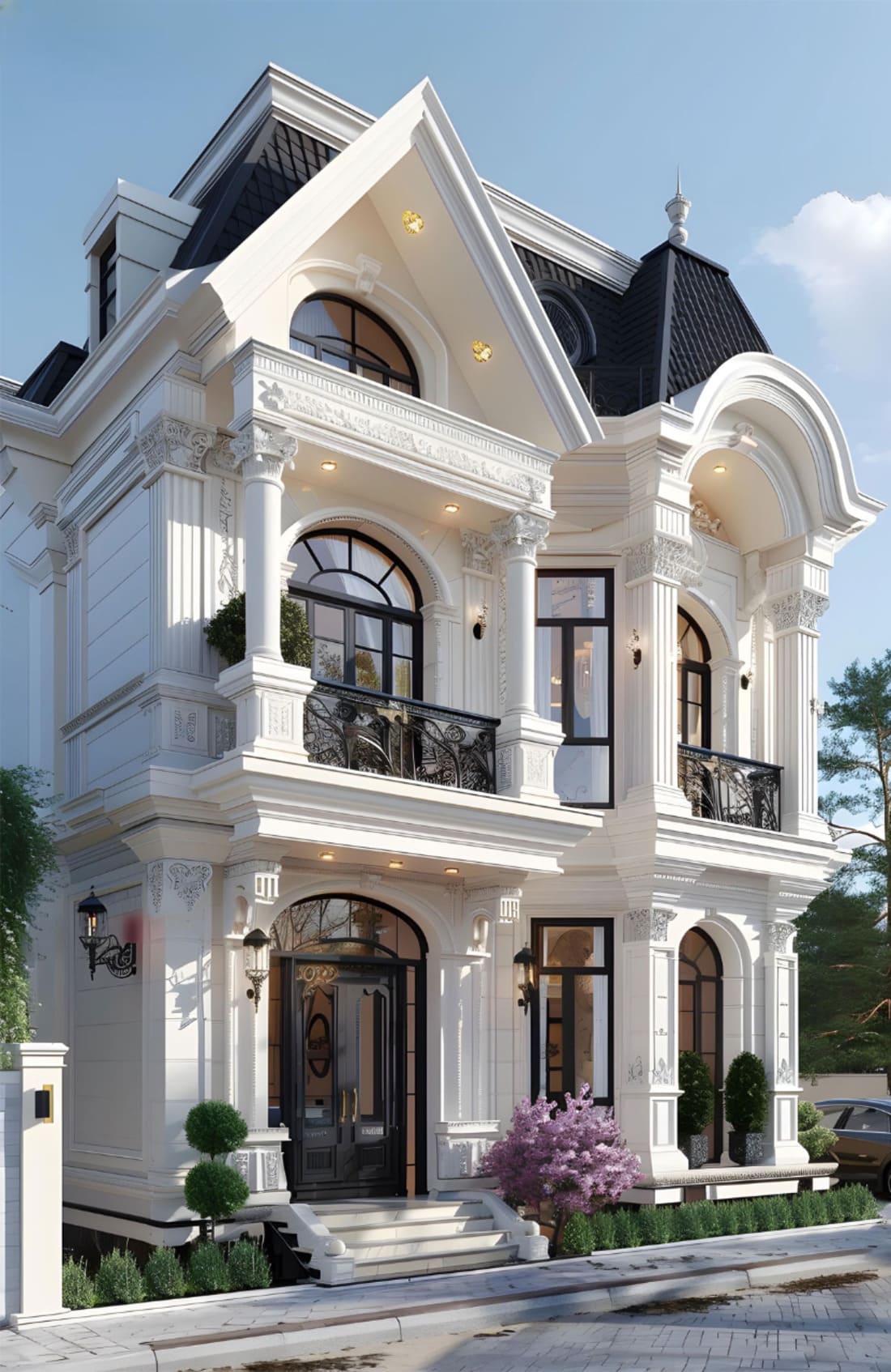 Nhà vuông 2 tầng kiểu tân cổ điển sang trọng