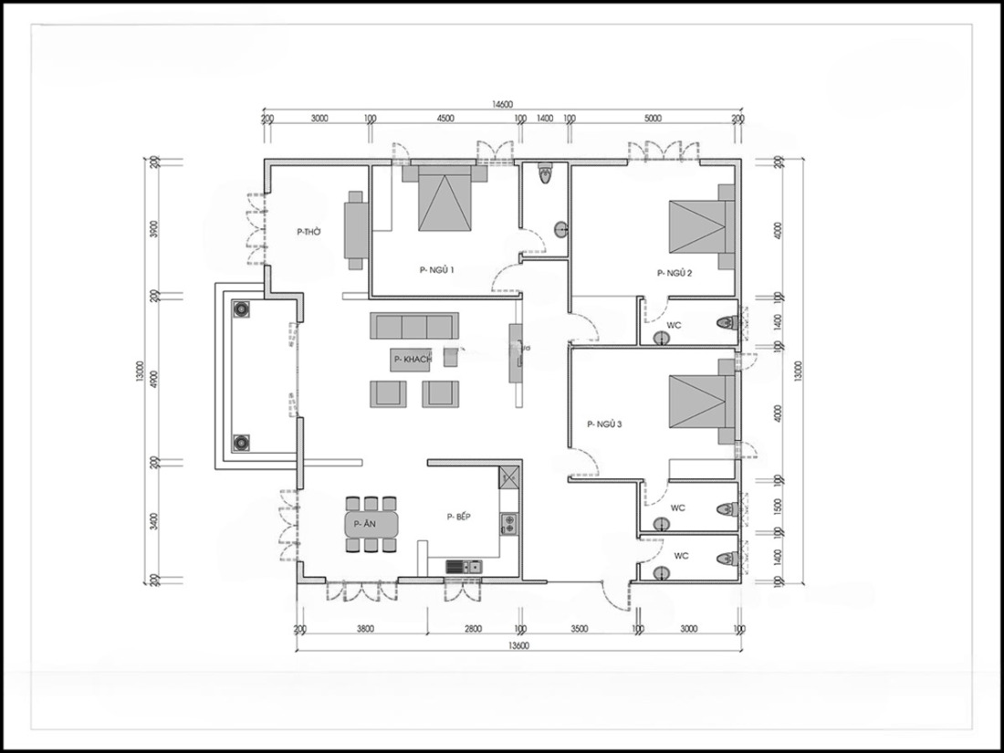 Bản vẽ công năng nhà vuông 1 tầng bố trí hợp lý