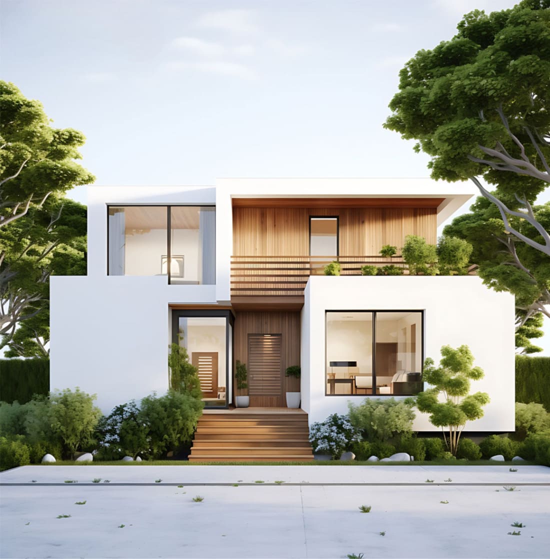 Nhà vuông mái bằng đơn giản, hiện đại