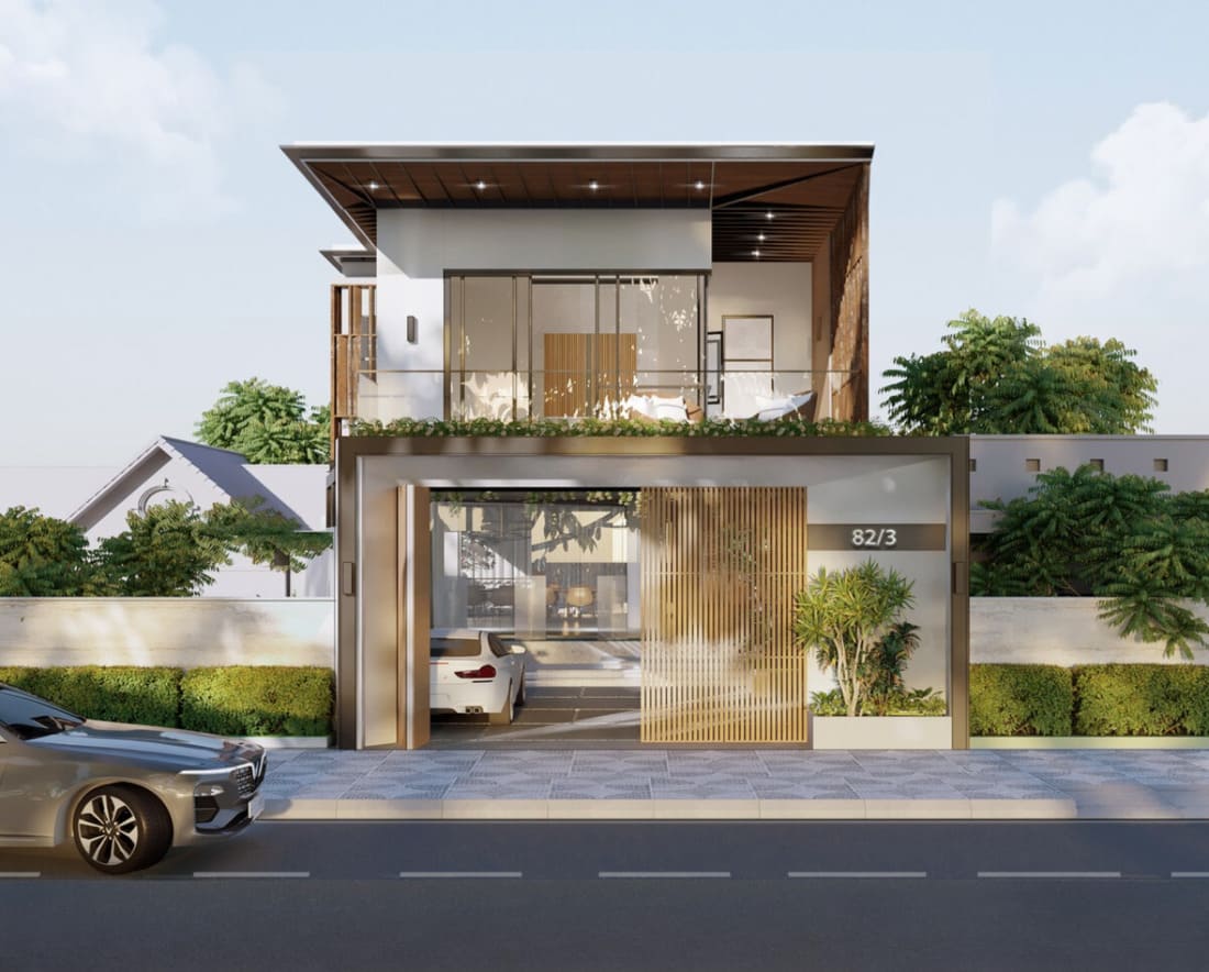 Mẫu nhà vuông 2 tầng kiểu hiện đại, đầy sáng tạo