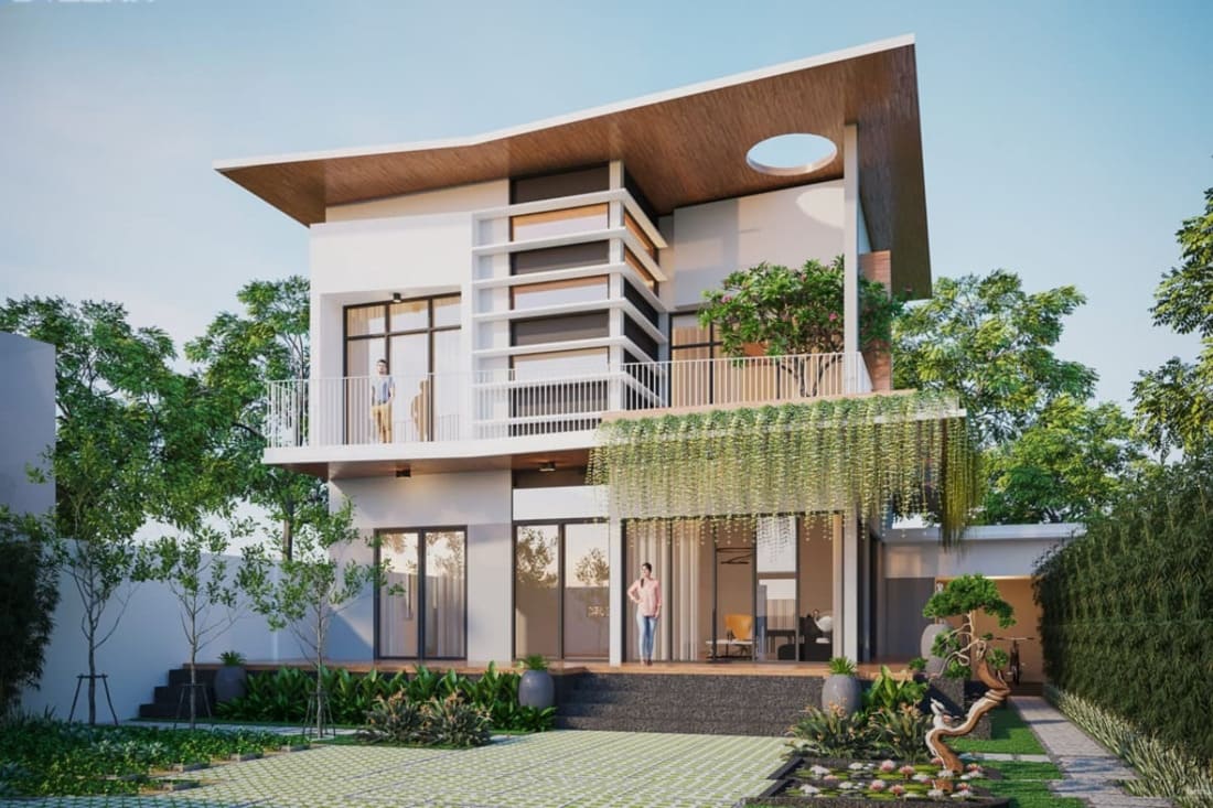 Mẫu nhà vuông 2 tầng 10x10m tối ưu diện tích